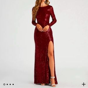 Windsor Sequin Dress Long Sleeve Red